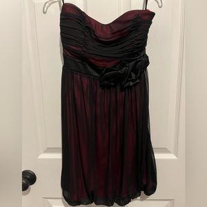 Black and Magenta Strapless Formal Dress